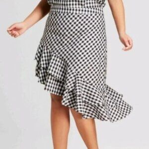 A New Day Ruffle Asymmetrical Black and White Gingham Skirt NWT size 24!